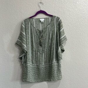 Liz Claiborne peasant Blouse Flair Short Sleeve Size Medium Ruffle Top